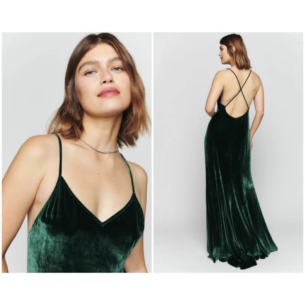 💕REFORMATION💕 Rimini Velvet Dress ~ Forest Green Small S NWT